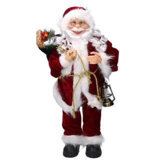 Babbo natale tessuto con lanterna rossocm28x10h60