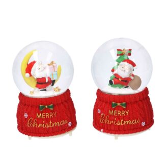 Palla di vetro babbo natale rosso 2 assortiti con musica e led cm ø10h16