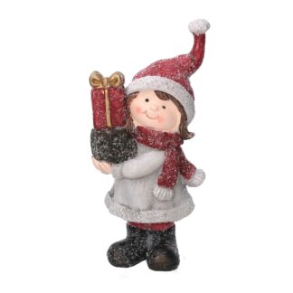 Statua resina bambina con regali cm8x8h17