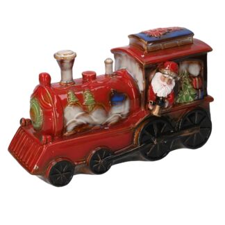 Babbo natale ceramica su trenino rosso cm35x14h22