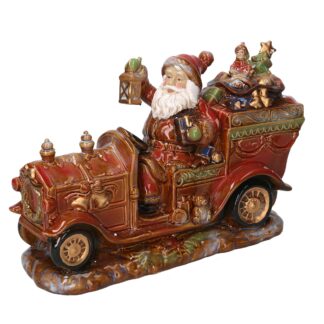 Babbo natale ceramica su trenino rosso cm34x14h23