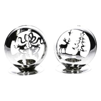 Portacandele metallo argento 2 assortiti cm10x8,5h11