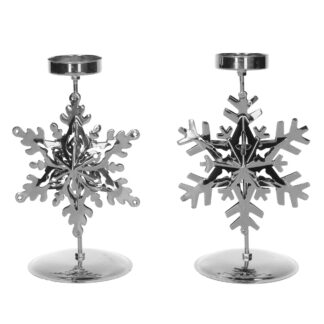 Portacandele metallo fiocco di neve argento 2 assortiti cm10x8h17