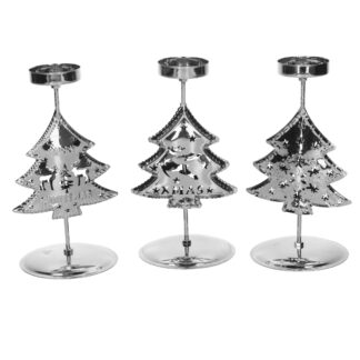 Portacandele metallo albero argento 3 assortiti cm9,2x8h17