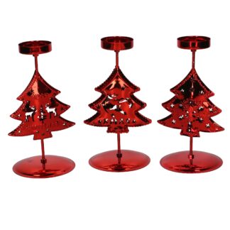 Portacandele metallo albero rosso 3 assortiti cm9,2x8h17