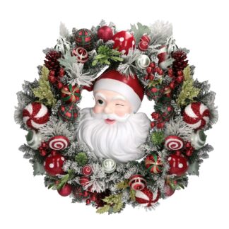 Coroncina resina con babbo natale e sfere rosso cm ø77x17