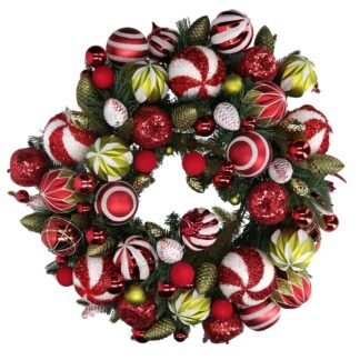 Coroncina con sfere rosso verde cm ø60x16