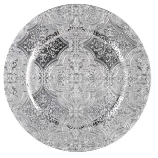 Sottopiatto plastica ricamo argento tondo cm ø33