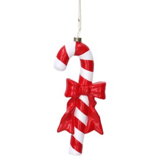 Addobbo per albero plastica bastoncino di zucchero rosso cm6 h17