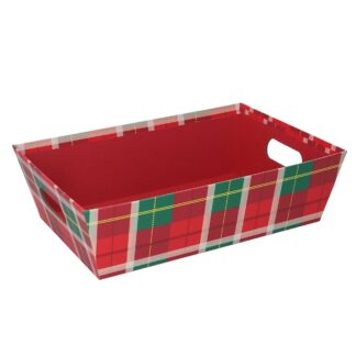 Cesta cartone scozzese rosso rettangolare cm31x22h9