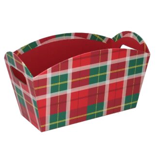 Cesta cartone scozzese rosso rettangolare cm25,5/27x14h15