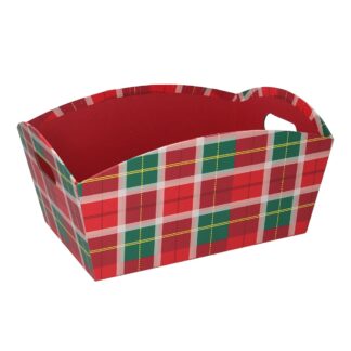 Cesta cartone scozzese rosso rettangolare cm30/31,5x22h15