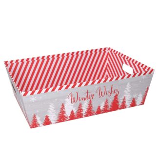 Cesta cartone alberi grigio rosso rettangolare cm40x30h12