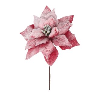 Fiore tessuto stella di natale innevatorosso cm ø14h20