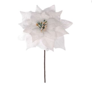 Fiore tessuto stella di natale innevatobianco cm ø14h20