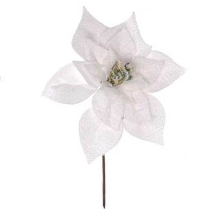 Fiore tessuto stella di natale innevatobianco cm ø20h26