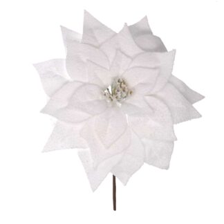 Fiore tessuto stella di natale innevatobianco cm ø23h30