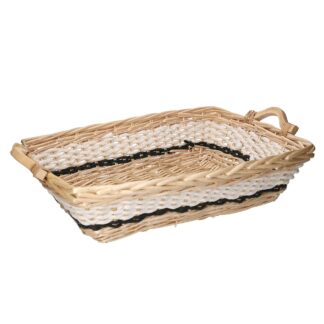 Cesta vimini intreccio bianco e nero rettangolare cm53/59x41h12,5
