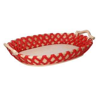 Cesta legno intreccio rosso ovale cm50/54x38h8