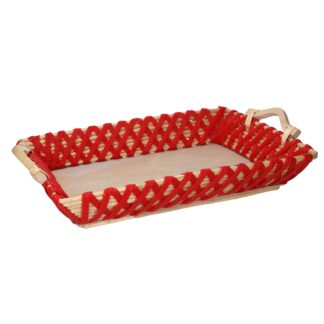 Cesta legno intreccio rosso rettangolare cm48/54x36h8,5