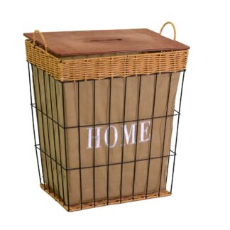 Cestone metallo c/fodera e coperchio naturale rettangolare cm45x33h52