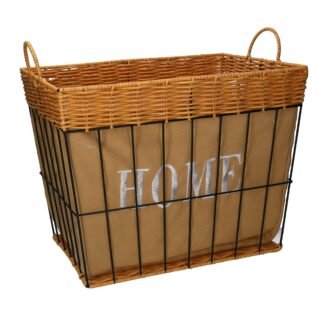 Cestone metallo c/fodera naturale rettangolare cm45x33h52