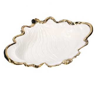 Svuotatasche ceramica foglia oro biancocm38x29,5h6,5