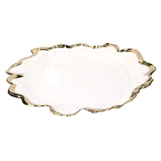 Svuotatasche ceramica foglia oro biancocm33,5x31,5h2,8