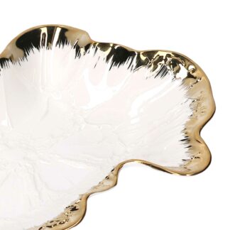 Svuotatasche ceramica foglia oro biancocm34,6x21,5h5,1