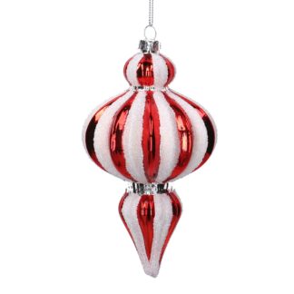 Sfera vetro puntale rosso e bianco cm ø8,5h16