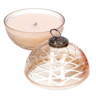 Candela paraffina profumata vaniglia insfera vetro oro cmø10h10 scatola regalo