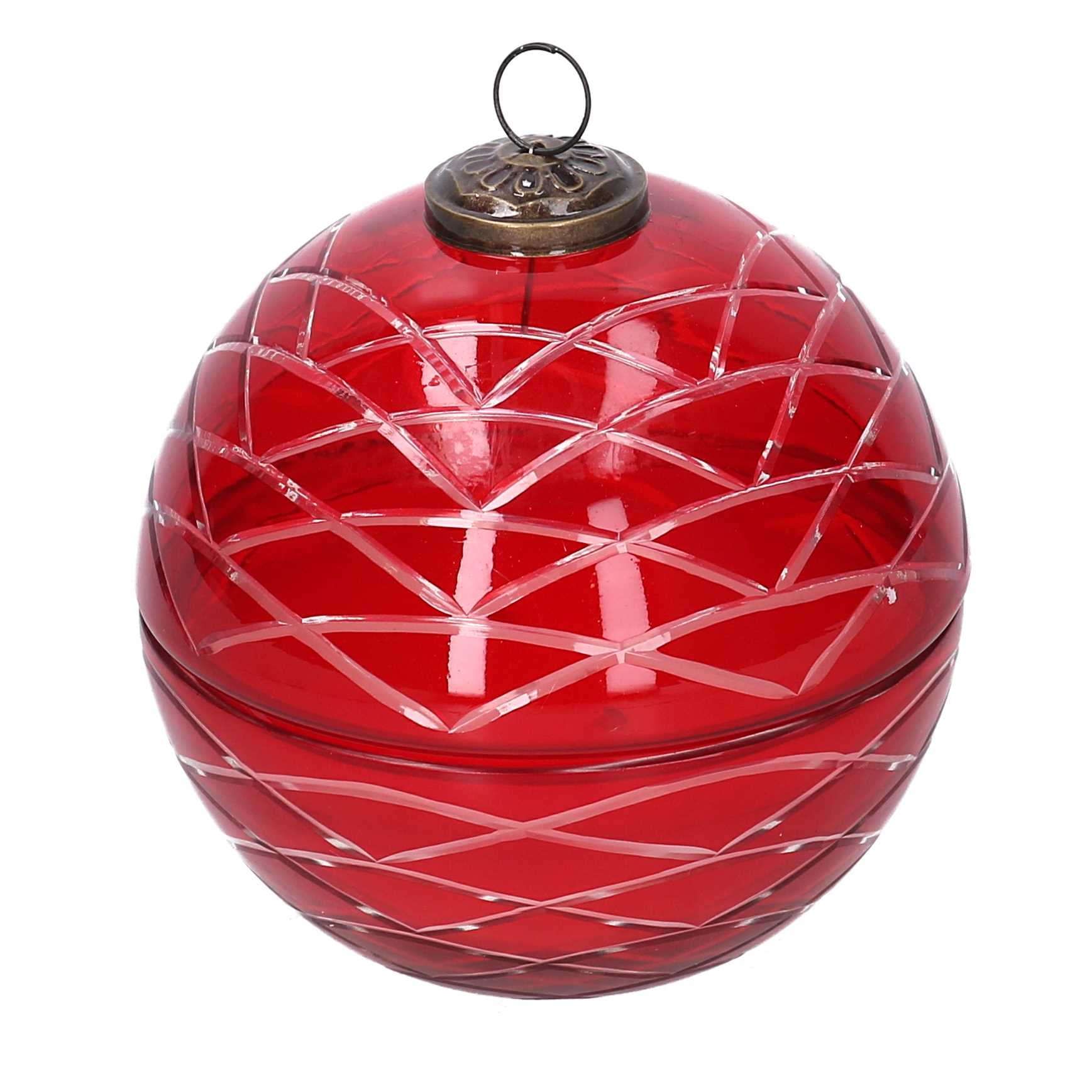 Candela paraffina profumata lavanda in sfera vetro rosso cmø15h15 scatola regalo - immagine 2