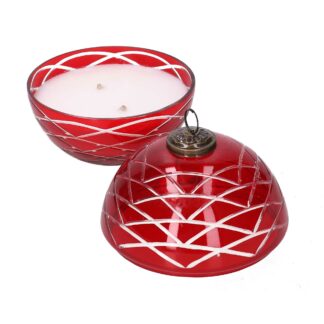 Candela paraffina profumata lavanda in sfera vetro rosso cmø15h15 scatola regalo