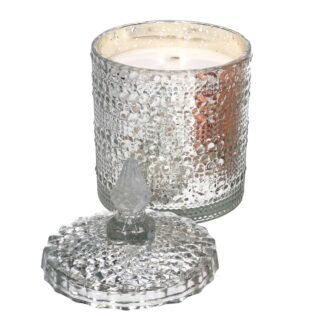 Candela paraffina profumata oceano in vetro argento cmø14h24 scatola regalo