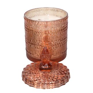 Candela paraffina profumata rosa in vetro oro rosa cmø14h24 scatola regalo