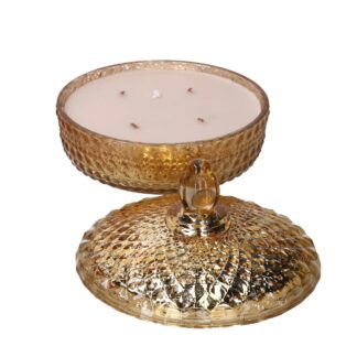 Candela paraffina profumata vaniglia invetro oro cmø18h12 scatola regalo