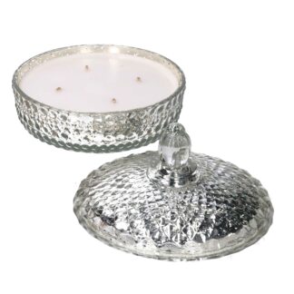 Candela paraffina profumata oceano in vetro argento cmø18h12 scatola regalo