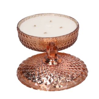 Candela paraffina profumata rosa in vetro oro rosa cmø18h12 scatola regalo