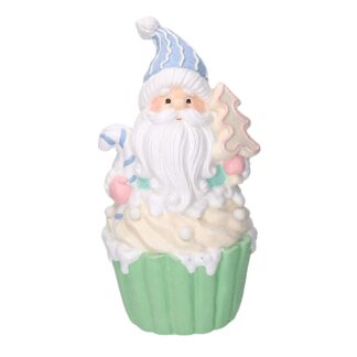 Babbo natale resina in cupcake verde pastello con led cm22,5x20,5h43