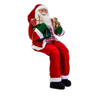 Babbo natale tessuto rosso con bastone seduto cm h150