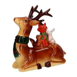 Renna ceramica con animali miele cm19,5x8,5h20