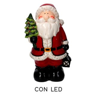 Babbo natale ceramica rosso con albero,led e musica cm27x23h50