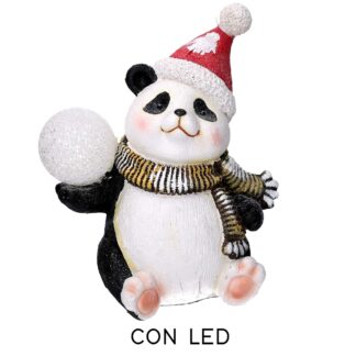 Statua resina panda con sfera led cm30x17h37
