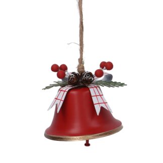 Campana metallo con pigne rosso cm ø7,5h6,5