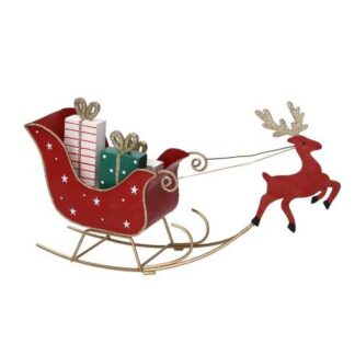 Slitta metallo con regali rosso cm32x7,5h17