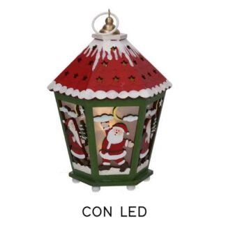 Lanterna legno verde e rosso con led cm15x15h20,5