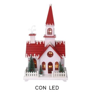 Casetta legno rosso con led cm21,3x17h37