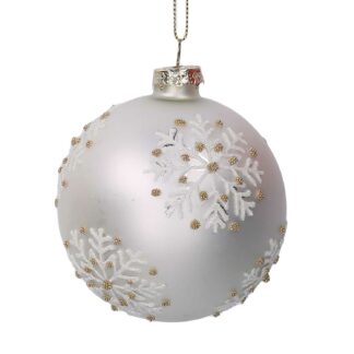 Sfera vetro fiocco di neve avorio cm ø8h8