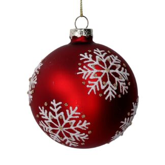 Sfera vetro fiocco di neve rosso cm ø8h8