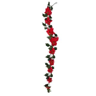 Festone tessuto stella di natale rosso cm185x25,4